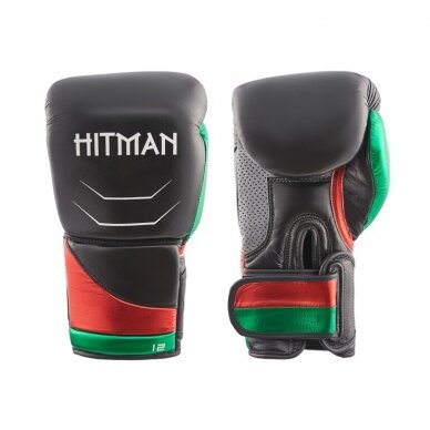 "Hitman" bokso pirštinės Premium - Black/Red/Green "Hitman" bokso pirštinės Premium - Black/Red/Green
