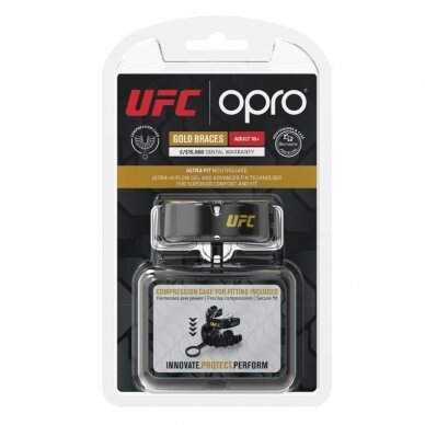 "OPRO" Mouthguard for Braces Self-Fit UFC Gold Braces - Black/Silver 5 "OPRO" Mouthguard for Braces Self-Fit UFC Gold Braces - Black/Silver 5
