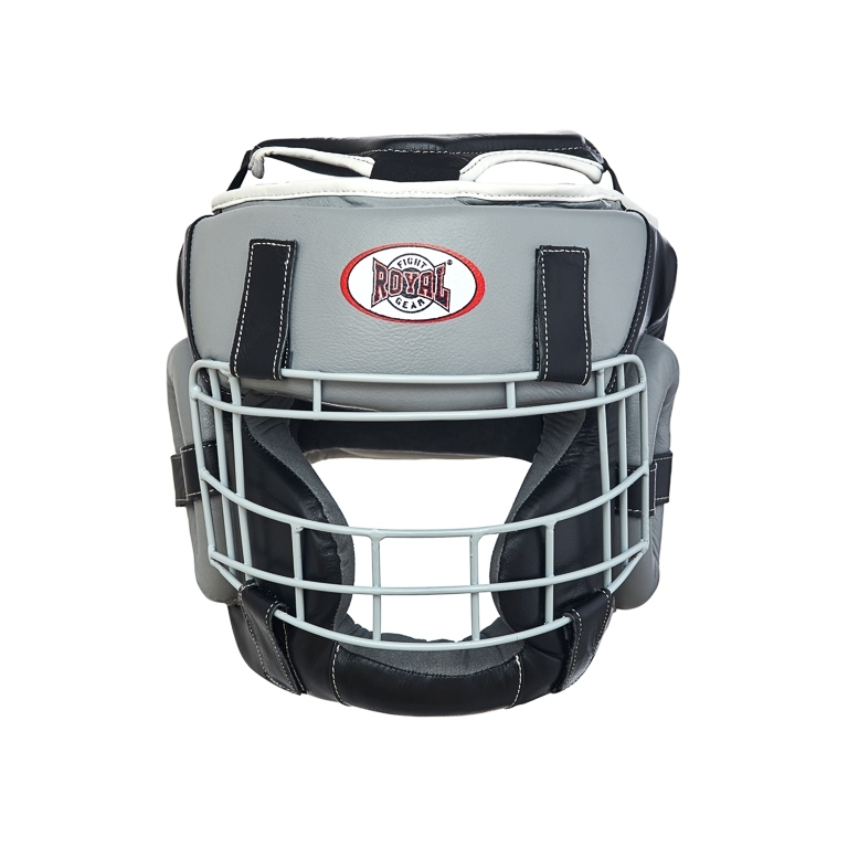 "Royal" Leather Headgear With Metal Grill - Grey