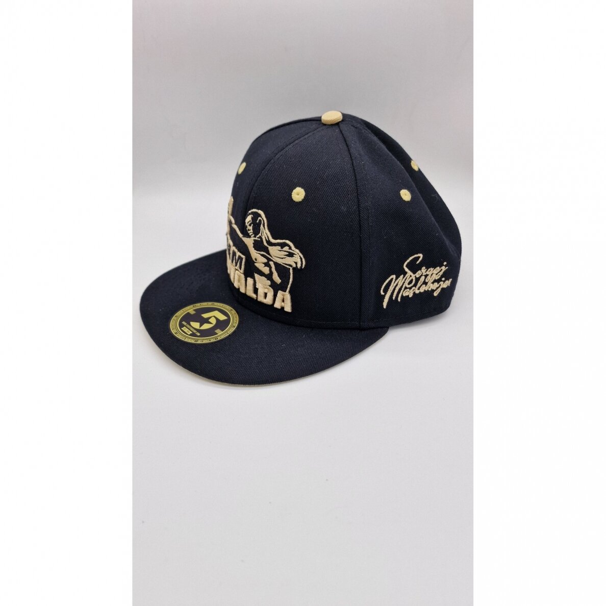 "Sergej Maslobojev" Personalized Cap – Flat Snapback – Black/Gold "Sergej Maslobojev" Personalized Cap – Flat Snapback – Black/Gold