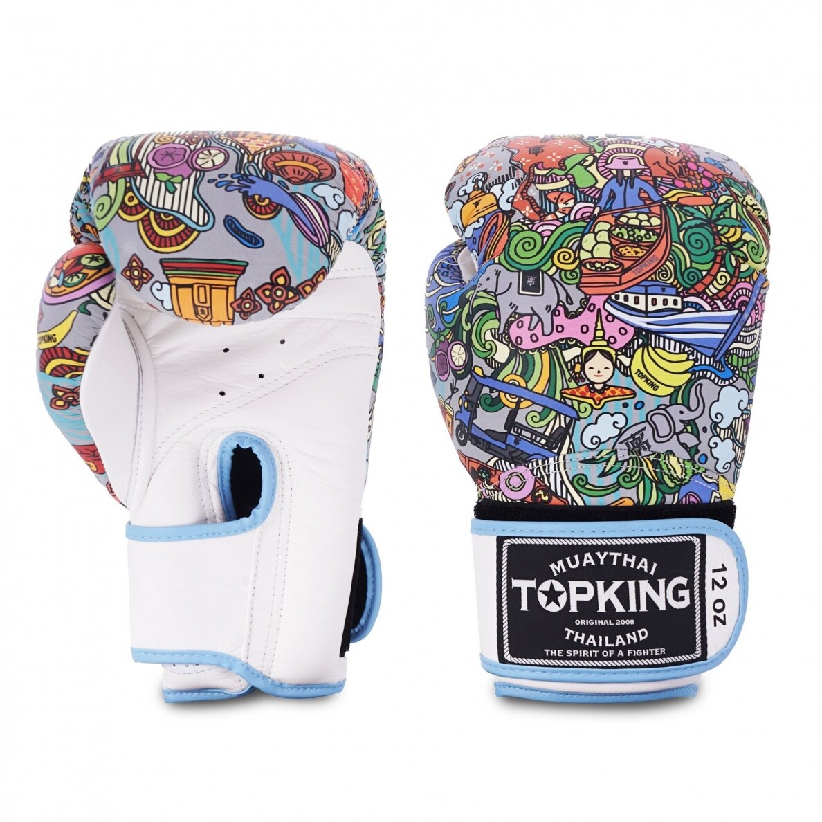 "Top King" Boxing Gloves - Thai Culture - White