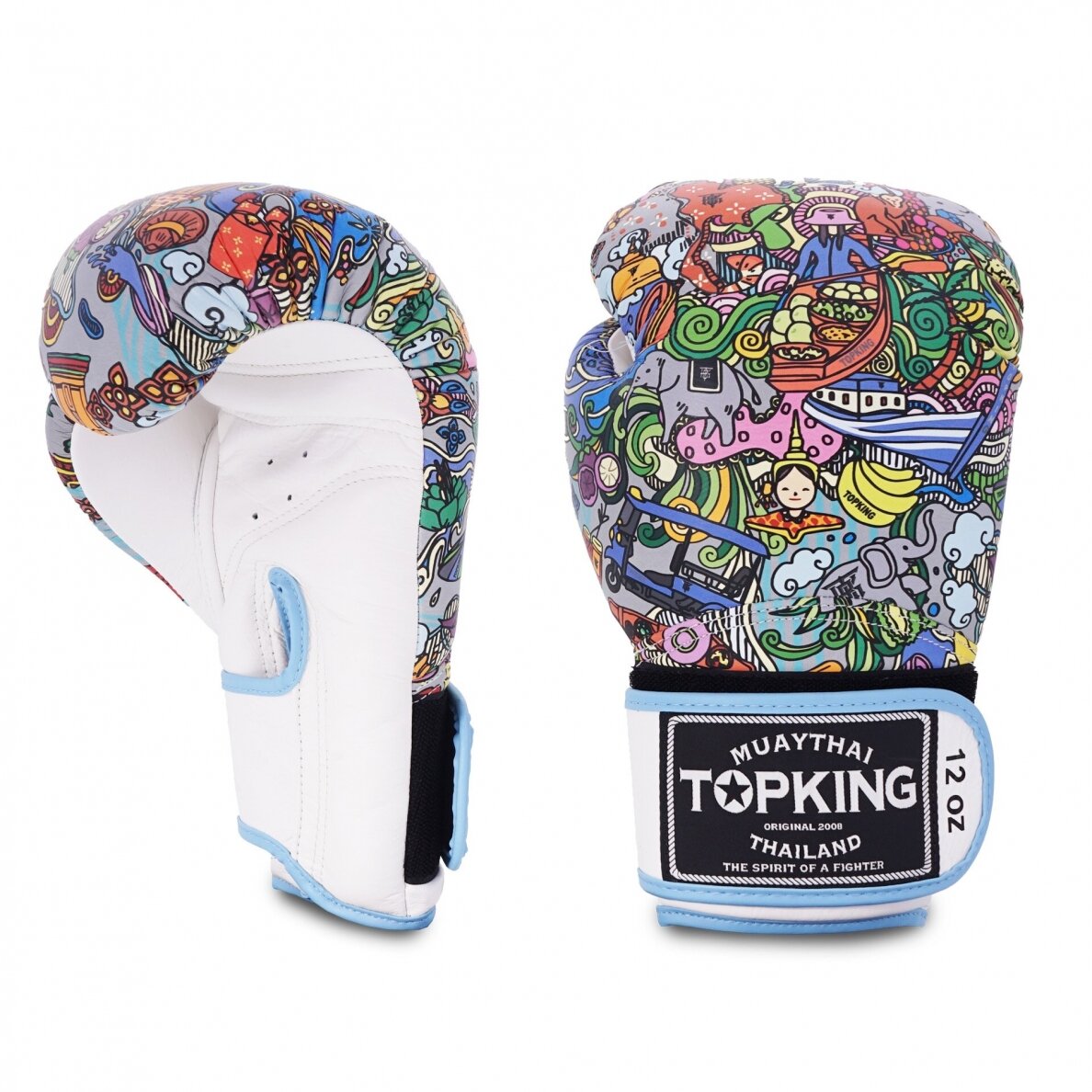 "Top King" Boxing Gloves - Thai Culture - White 1 "Top King" Boxing Gloves - Thai Culture - White 1