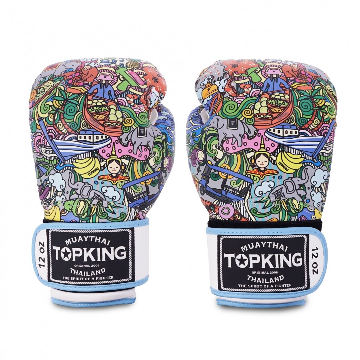 "Top King" Boxing Gloves - Thai Culture - White 2