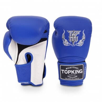 "Top King" Boxing Gloves - Super Air Triple - Blue/Black/White "Top King" Boxing Gloves - Super Air Triple - Blue/Black/White