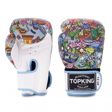 "Top King" Boxing Gloves - Thai Culture - White