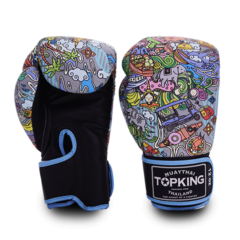 "Top King" Boxing Gloves - Thai Culture - Black