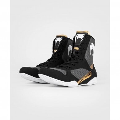 "Venum" Elite Boxing Shoes - Black/White/Gold "Venum" Elite Boxing Shoes - Black/White/Gold